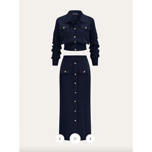 Commense Metal Button Collared Cardigan and Midi Skirt Set Sz XL